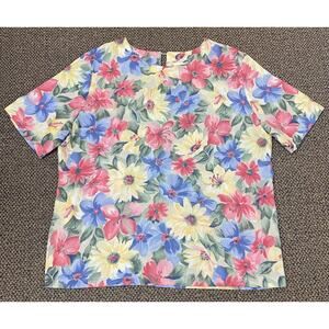Vintage Cristin Stevens Women’s Hawaiian Flower Beach Camp Blouse USA Size Large